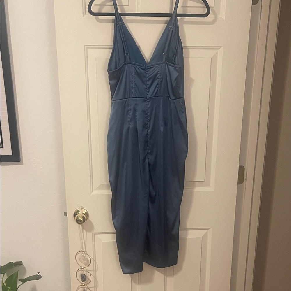 Elegant Blue Satin Slit Dress S:M - Picture 4 of 4